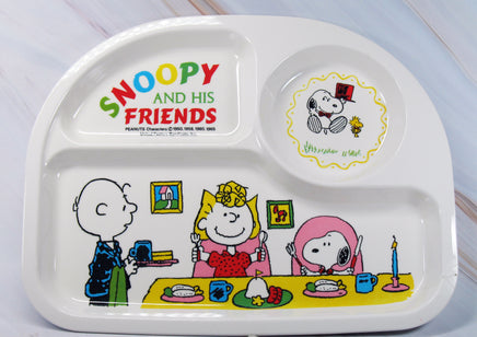 Peanuts Melamine Divided Plate - RARE Japanese Sample! (New But Near Mint/Crack Repaired Well By Manufacturer) - snoopn4pnuts.com