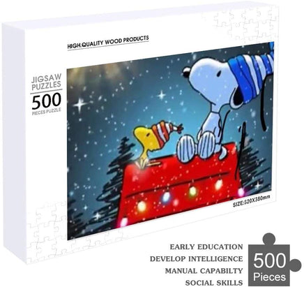 Snoopy and Woodstock On Decorated Doghouse Wood Jigsaw Puzzle - snoopn4pnuts.com