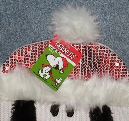 Snoopy Santa Knit Hat With Metallic Sequins, Faux Fur, and Glittery Tassels - snoopn4pnuts.com