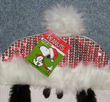 Snoopy Santa Knit Hat With Metallic Sequins, Faux Fur, and Glittery Tassels