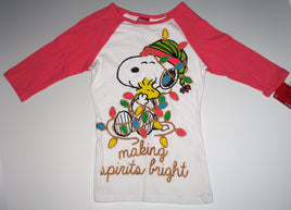 Girl's Snoopy Long Sleeve Christmas Shirt With Glitter Accents - snoopn4pnuts.com