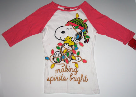 Girl's Snoopy Long Sleeve Christmas Shirt With Glitter Accents - snoopn4pnuts.com