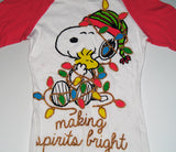 Girl's Snoopy Long Sleeve Christmas Shirt With Glitter Accents