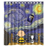 Snoopy Starry Night Fabric Shower Curtain With Free Hanger Hooks (Image not sharp around edges)