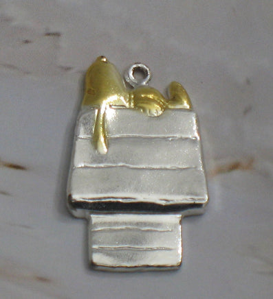 Snoopy's Doghouse Two - Tone Sterling Silver and Gold Plated Pendant / Charm - snoopn4pnuts.com