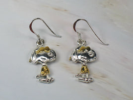 Snoopy Joe Cool Two - Tone Sterling Silver and Gold Plated Fish Hook Earrings - snoopn4pnuts.com