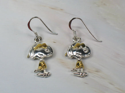 Snoopy Joe Cool Two - Tone Sterling Silver and Gold Plated Fish Hook Earrings - snoopn4pnuts.com