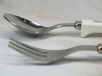 Snoopy Stainless Steel and Melamine Spoon and Fork Set With Sanitary Rests - Child Size - snoopn4pnuts.com
