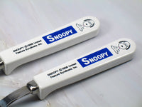 Snoopy Stainless Steel and Melamine Spoon and Fork Set With Sanitary Rests - Child Size - snoopn4pnuts.com