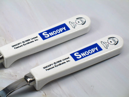 Snoopy Stainless Steel and Melamine Spoon and Fork Set With Sanitary Rests - Child Size - snoopn4pnuts.com