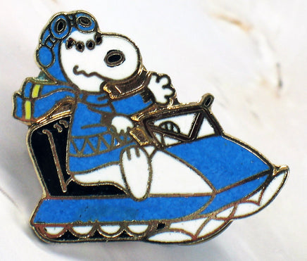 Snoopy Snowmobile Enamel Pin - Blue RARE! - snoopn4pnuts.com