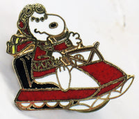 Snoopy Snowmobile Enamel Pin - Red  RARE!