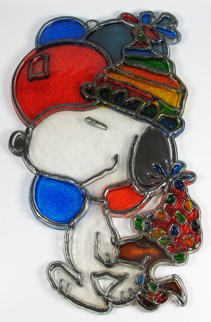Snoopy and Woodstock Vintage Stained-Glass Style Window Decor (Suncatcher)