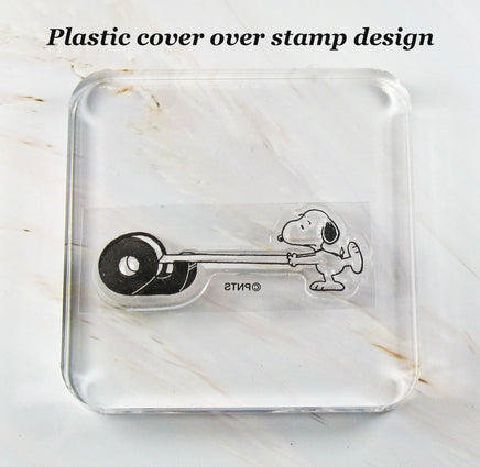 Imported Peanuts Clear Vinyl Stamp On Thick Acrylic Block - Snoopy's Tape Roll - snoopn4pnuts.com