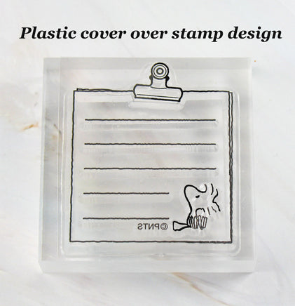 Imported Peanuts Clear Vinyl Stamp On Thick Acrylic Block - Woodstock's Clipboard - snoopn4pnuts.com