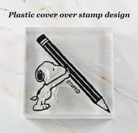 Imported Peanuts Clear Vinyl Stamp On Thick Acrylic Block - Snoopy's Pencil