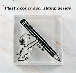 Imported Peanuts Clear Vinyl Stamp On Thick Acrylic Block - Snoopy's Pencil - snoopn4pnuts.com