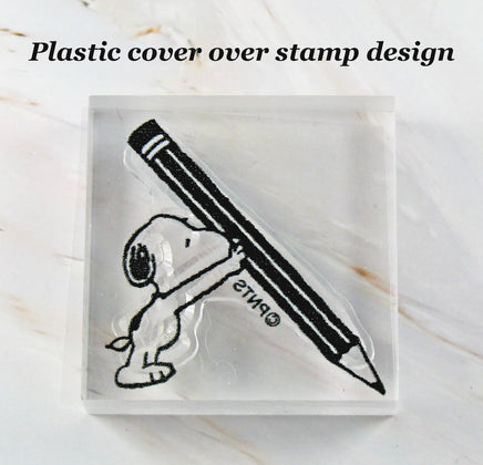 Imported Peanuts Clear Vinyl Stamp On Thick Acrylic Block - Snoopy's Pencil - snoopn4pnuts.com
