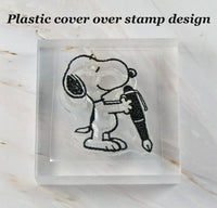 Imported Peanuts Clear Vinyl Stamp On Thick Acrylic Block - Snoopy's Drawing Pen
