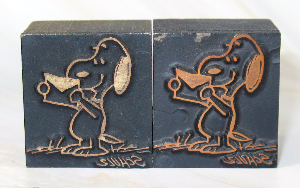 Vintage Copper Print Block - Snoopy Holding Letter