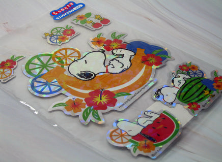 Snoopy Holographic Foil Fruits Sticker Set (Large 6" Sticker!) - RARE! - snoopn4pnuts.com