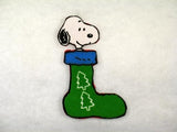 SNOOPY IN STOCKING PATCH - KELLY GREEN