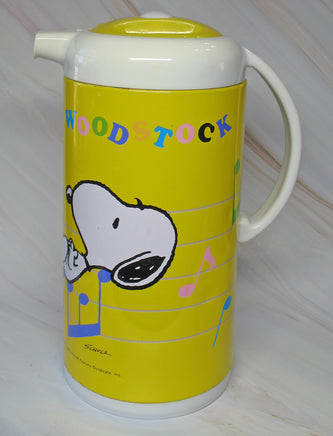 Snoopy Large Metal Thermos Pitcher With Glass Vacuum Flask (Lining) - For Hot or Cold Beverages (NEW BUT NEAR MINT) - snoopn4pnuts.com