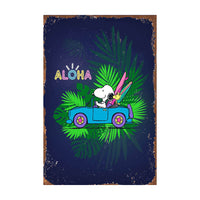 Snoopy Tin Wall Sign With Weathered Look - Aloha (Surfer) (Minor Corner Creases and Small Area Along Side Edge)