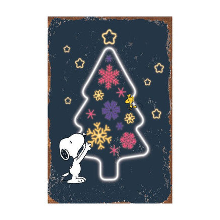 Snoopy Tin Wall Sign With Weathered Look - Christmas Tree (Minor Corner and Edge Creases) - snoopn4pnuts.com