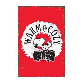 Snoopy Tin Wall Sign With Weathered Look - Warm and Cozy (Christmas) (Minor Corner Creases) - snoopn4pnuts.com