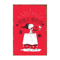 Snoopy Tin Wall Sign With Weathered Look - (Christmas) Merry And Bright  (Minor Corner Creases)