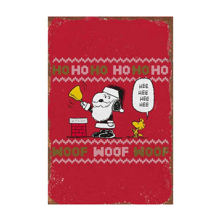 Snoopy Tin Wall Sign With Weathered Look - (Christmas) Ho Ho Ho (Minor Corner Creases) - snoopn4pnuts.com