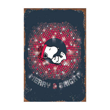 Snoopy Tin Wall Sign With Weathered Look - (Christmas) Merry And Bright (Minor Corner Creases) - snoopn4pnuts.com