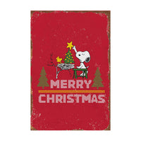 Snoopy Tin Wall Sign With Weathered Look - Merry Christmas (Minor Corner Creases)