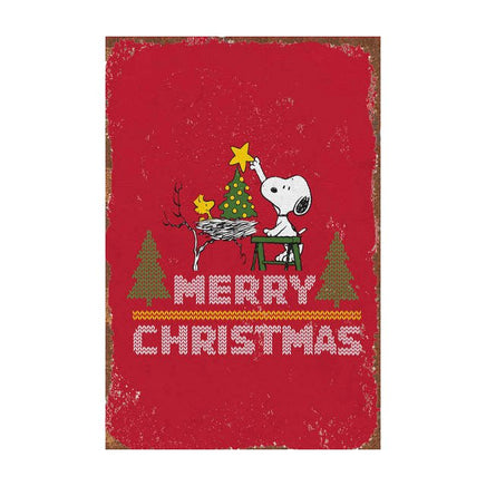 Snoopy Tin Wall Sign With Weathered Look - Merry Christmas (Minor Corner Creases) - snoopn4pnuts.com