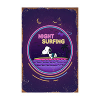 Snoopy Tin Wall Sign With Weathered Look - Night Surfer (Minor Corner Creases)
