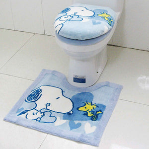 Snoopy 3-Piece Round Toilet Seat Covers and Matching Rug - Blue