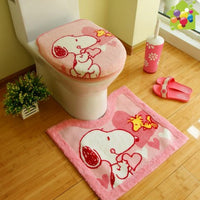 Snoopy 3-Piece Round Toilet Seat Covers and Matching Rug - Pink