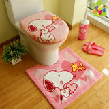 Snoopy 3-Piece Round Toilet Seat Covers and Matching Rug - Pink