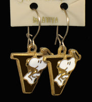 Snoopy Alphabet Cloisonne Latch Back Earrings - Brown 