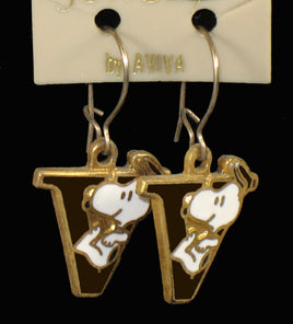 Snoopy Alphabet Cloisonne Latch Back Earrings - Brown "V" - snoopn4pnuts.com