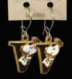 Snoopy Alphabet Cloisonne Latch Back Earrings - Brown "V"