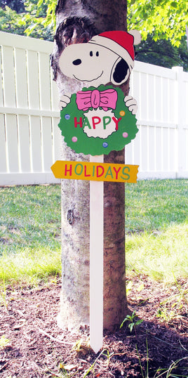 Snoopy Christmas Wooden Yard Sign - Happy Holidays (Used) - snoopn4pnuts.com