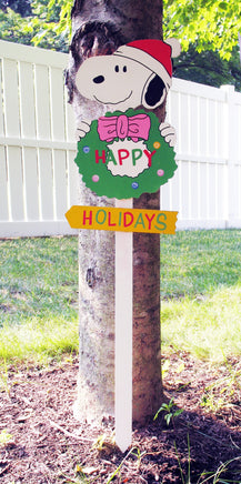 Snoopy Christmas Wooden Yard Sign - Happy Holidays (Used) - snoopn4pnuts.com