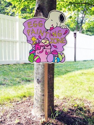 Snoopy Giant Easter Yard Sign / Wall Decor - Egg Painting Zone (Small Crack) - snoopn4pnuts.com