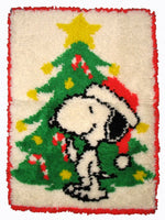 Snoopy Santa Vintage Latch Hook Wall Hanging / Rug (Completed/Ready To Hang)