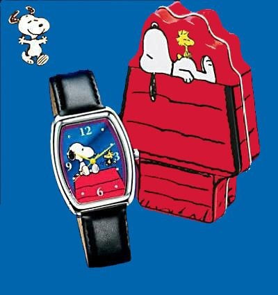Snoopy and Woodstock Quartz Watch In Decorative Doghouse-Shaped Tin