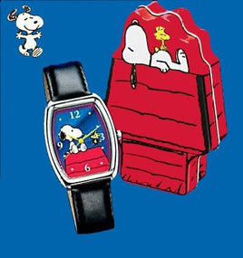 Snoopy And Woodstock Quartz Watch In Decorative Doghouse-Shaped Tin
