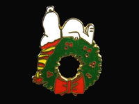 Snoopy On Christmas Wreath Cloisonne Pin