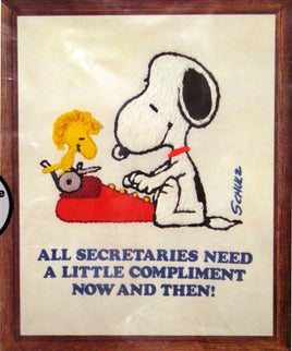 Peanuts Crewel Stitchery Kit - Secretaries (*Partially Completed) - Paper Image Discolored In Photo/